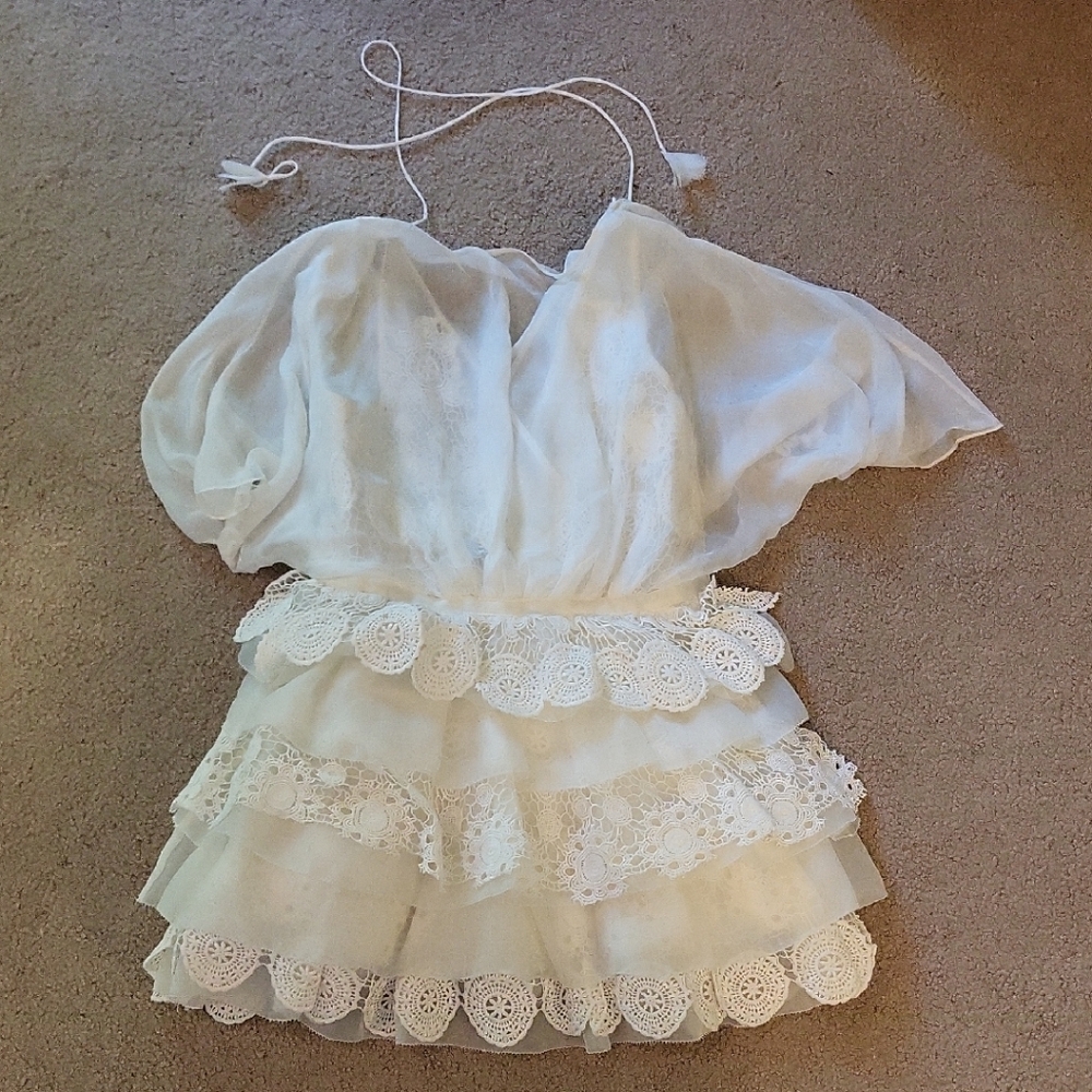 Boho White 100% Silk Dress